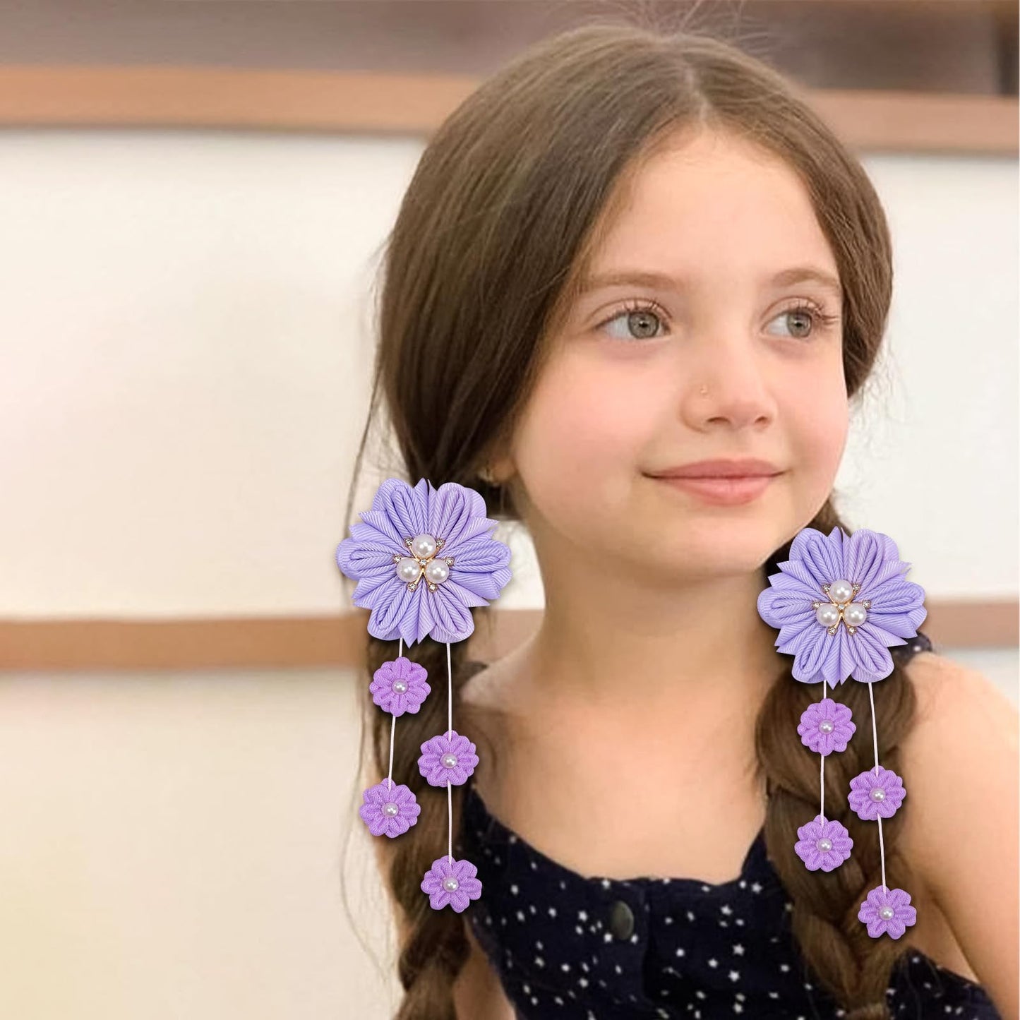 Oaoleer 6Pcs Hair Bows For Girls, Purple Flower Hair Accessories For Girls Grosgrain Ribbon Bows With Alligator Clips Girl Hair