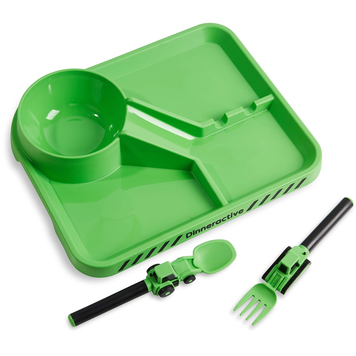 Dinneractive Dining Set For Kids - 3 PC Construction Themed Dinnerware - Tractor Utensils - Toddler Plates - Baby Dishes