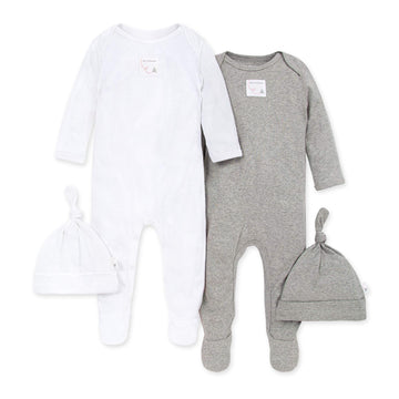 Burt'S Bees Baby 'Baby-Boys' Matelasse Organic Kimono One Piece Jumpsuit And Toddler Footie, Heather Grey/White 2-Pk, 3-6 Months