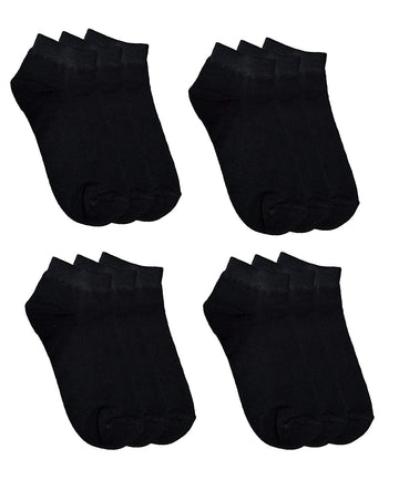 Crux&Hunter Cotton Spandex Plain Low Ankle Unisex Socks Pack Of 12(Colour=Black)
