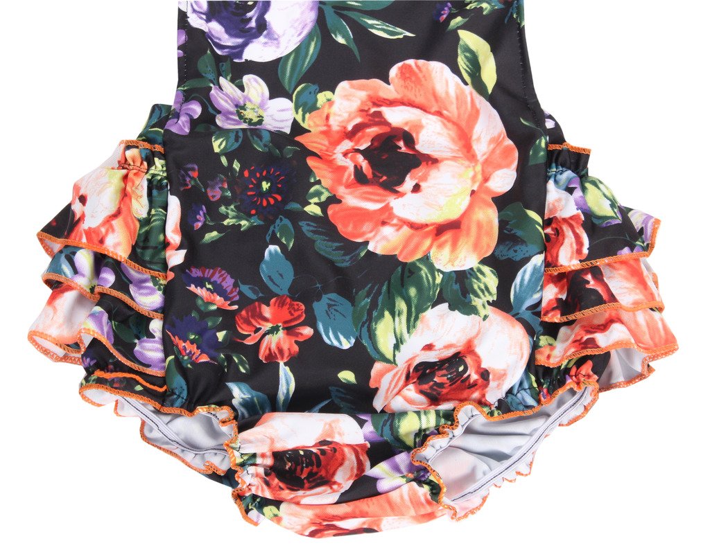 Camellia Floral Ruffles Rompers With Headband Summer Swimwear (Small,Orange)
