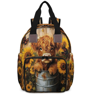 CNNINGYI Baby Diapers Bag Backpack, Highland Cow Waterproof Large Baby Bag for Mom Dad, Sunflowers Travel Diaper Bag Backpack