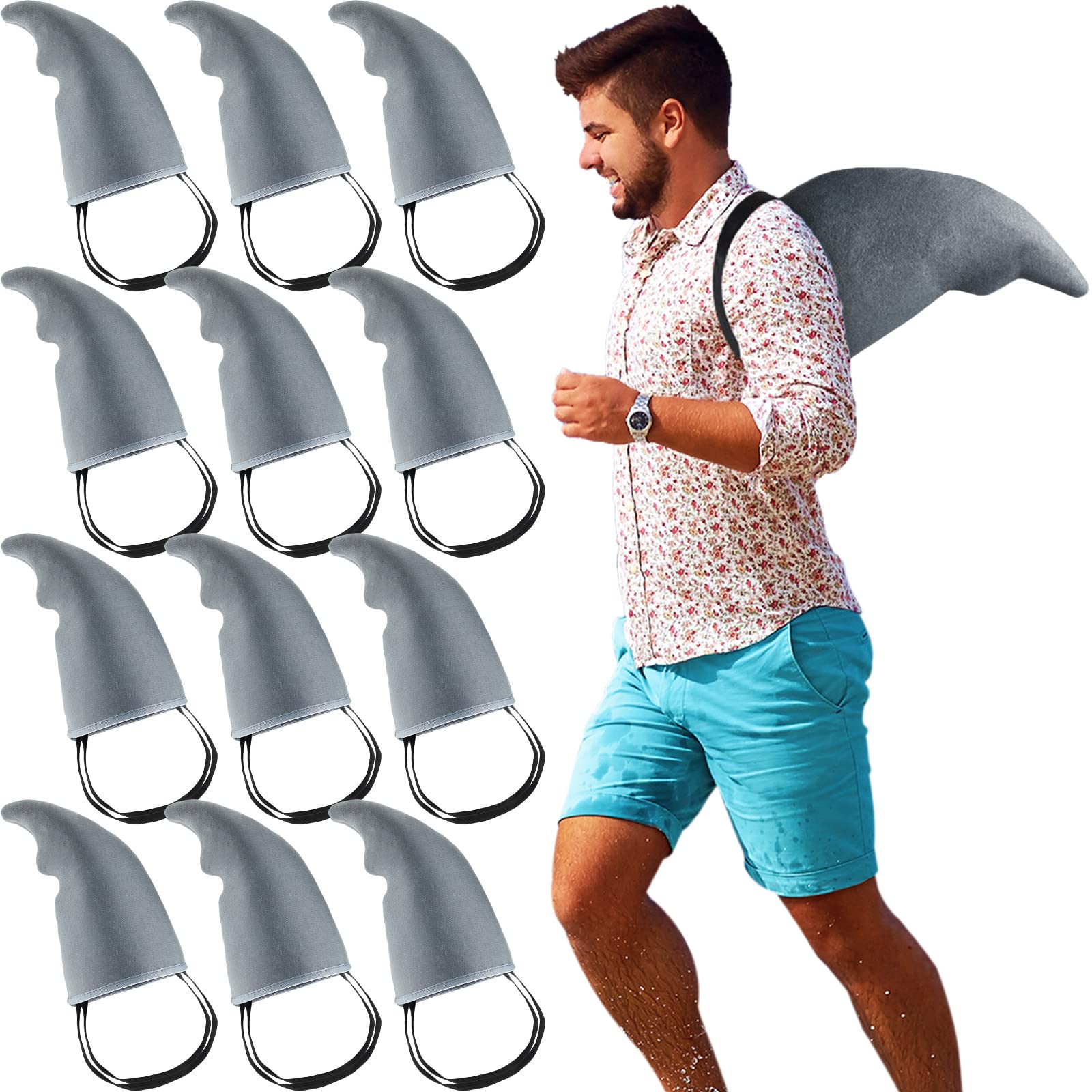 Lewtemi 12 Pcs Halloween Shark Fin Costume Fin Accessory Gray Shark Costume Props Easy to Wear Accessories for Adults Cosplay