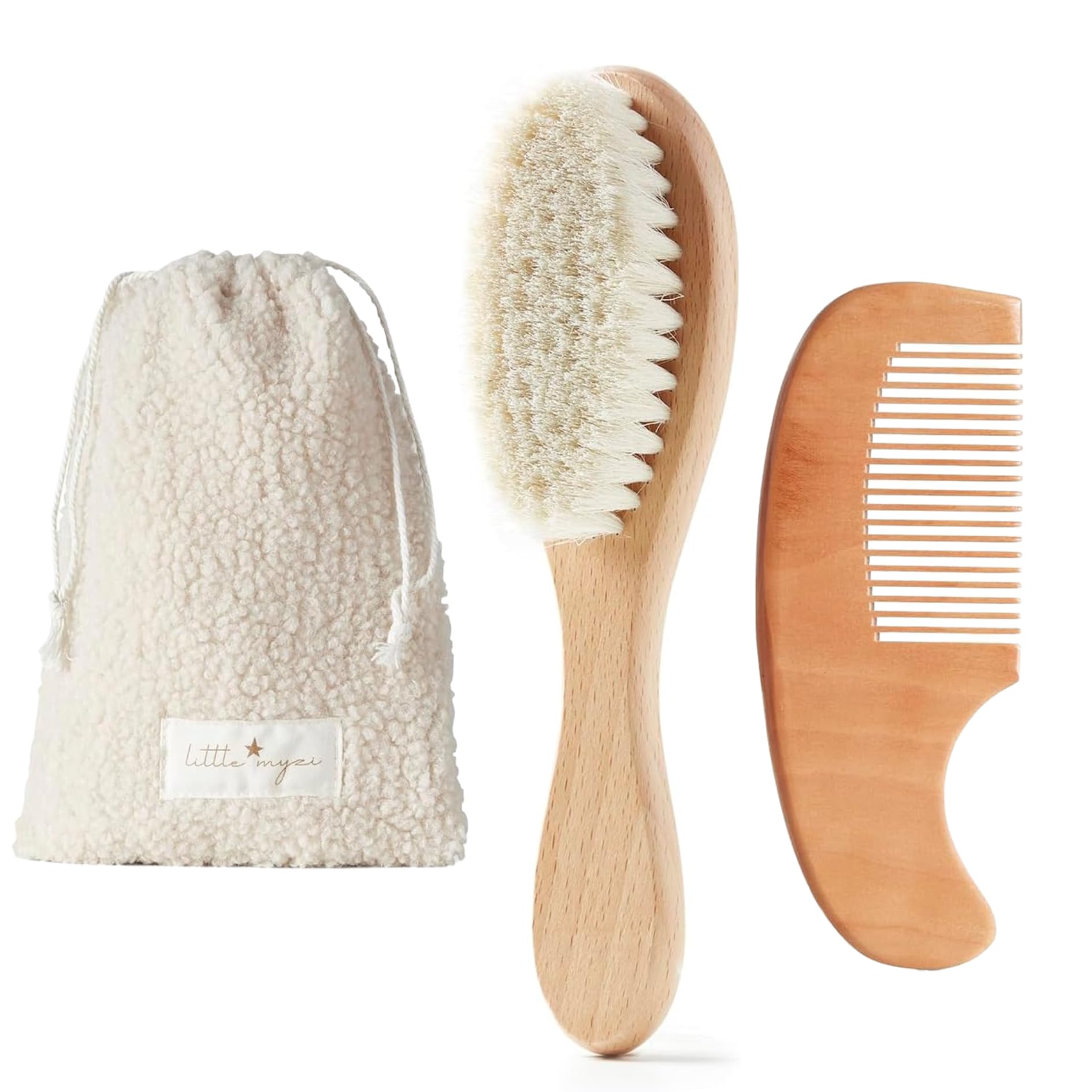 Myzi Baby Hair Brush Set - Baby Brush And Comb Set Newborn, Baby Comb And Brush Set Boy And Girl, Newborn Hair Brush And Newborn