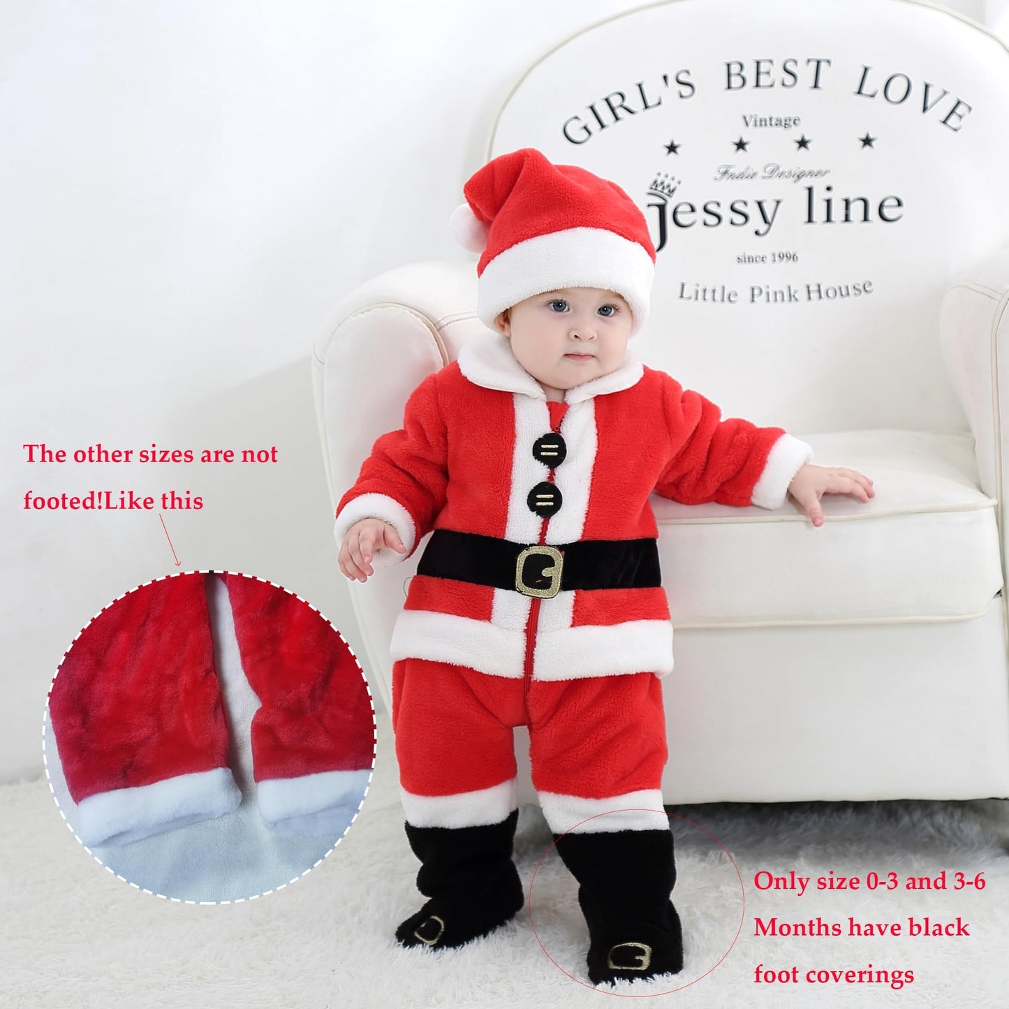 Tonwhar Unisex Baby Santa Clause Costume Kids & Toddlers Winter Hooded Rompers Jumpsuits(3-4 T)