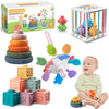 Wuzhineisn Montessori Baby Toys for Ages 6-18 Months - Pull String Teether, Stacking Blocks, Sensory Shapes Storage Bin, Infant 