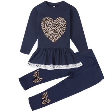 Retsugo Toddler Baby Girls Leopard Heart Fall Winter Clothes Set Kids Valentine'S Day Birthday Girl Outfit Cute Pullover Shirt A
