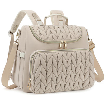 Bevkois Small Diaper Bag Backpack Quilted Mini Baby Crossbody Diaper Bag Tote for Mom and Baby Girls Boys (Beige)