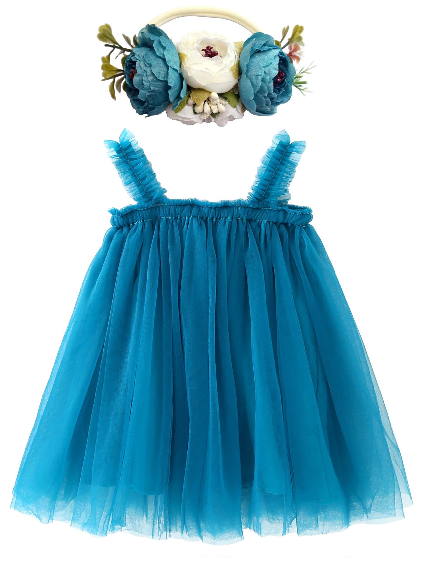 Bgfks Layered Tulle Tutu Dress For Toddler Girls,Baby Girl Rainbow Tutu Princess Skirt Set With Flower Headband.(Blue,2T)