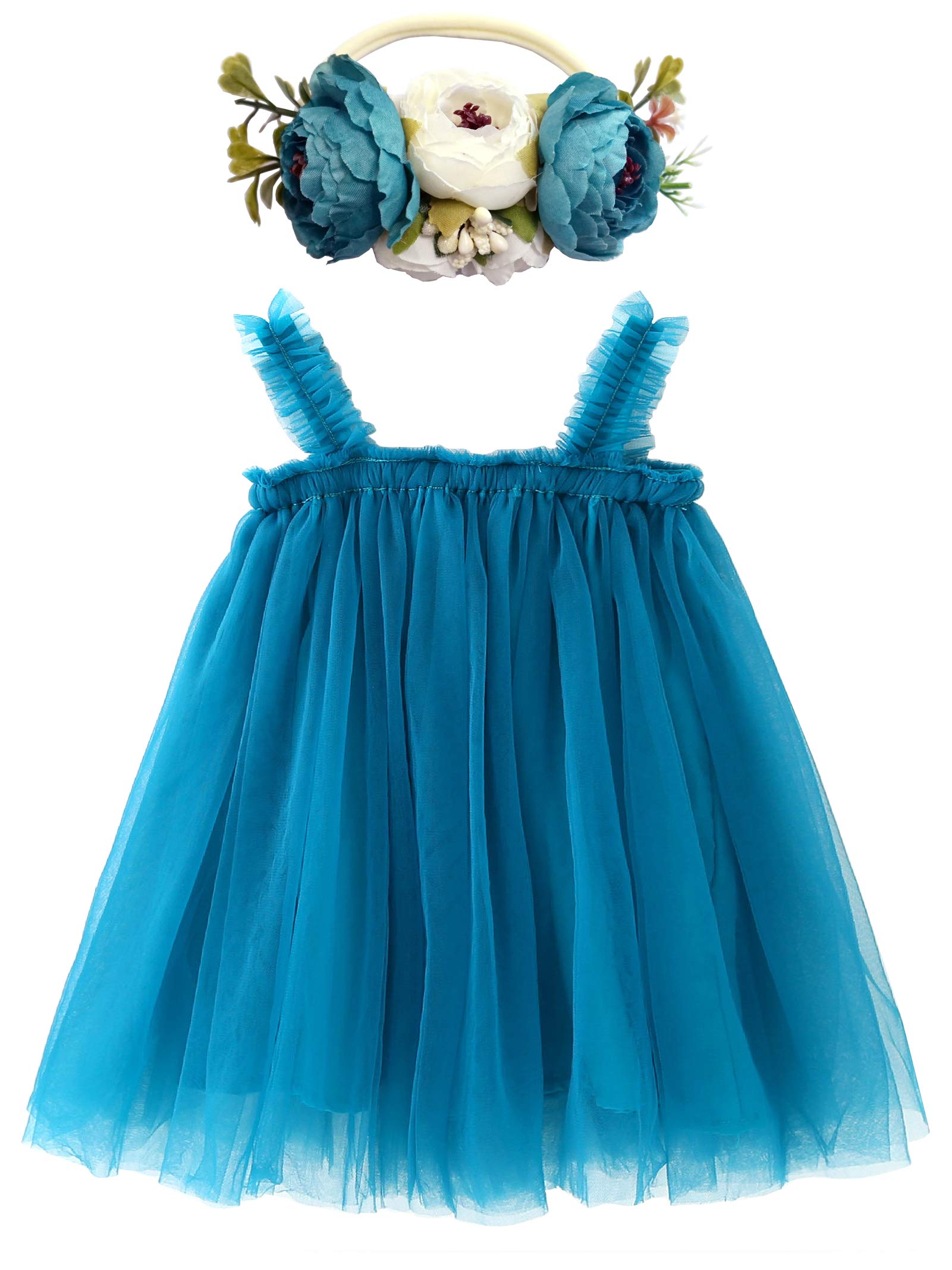 Bgfks Layered Tulle Tutu Dress For Toddler Girls,Baby Girl Rainbow Tutu Princess Skirt Set With Flower Headband.(Blue,2T)