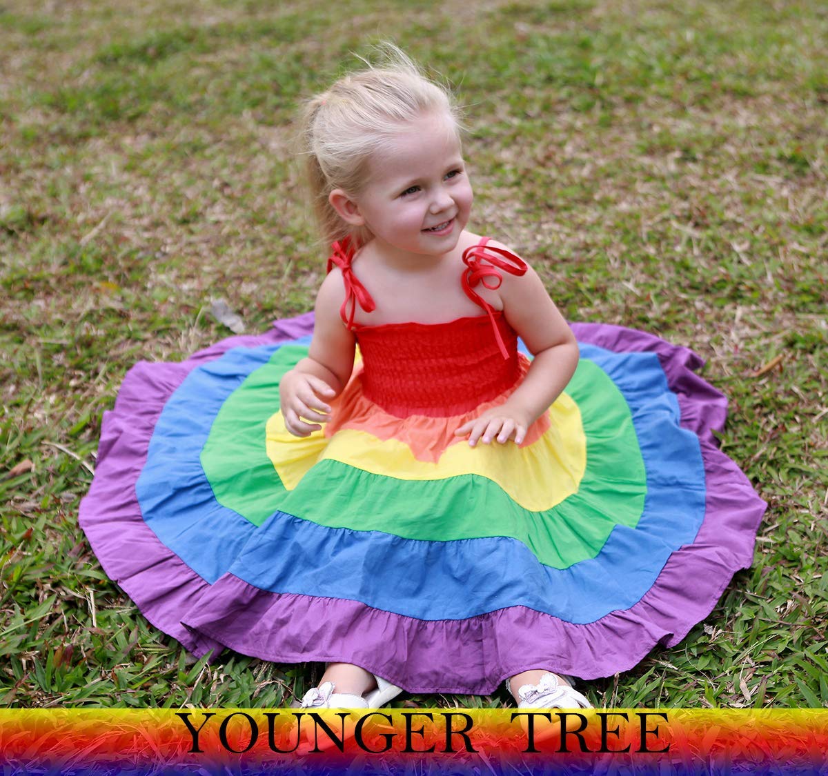 Younger Tree Toddler Baby Girls Rainbow Dress Princess Sleeveless Halter Beach Tutu Sundress (18-24 Months, Colours)