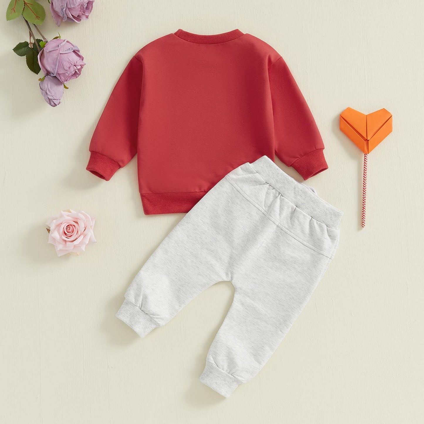 Baby Boy Fall Clothes Set Long Sleeve Letter Print Sweatshirt Pants Valentines Day Outfits 6 12 18 24 Months 2T (Red, 18-24 Mont