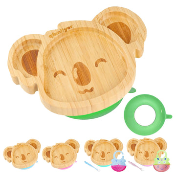 Qianliyer Bamboo Baby Plates With Suction - Natural Feeding Dishes For Babies And Toddlers, Perfect For Led Weaning, Non-Slip De