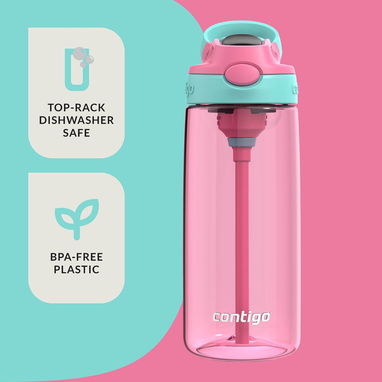 Contigo Aubrey Kids Bpa-Free Water Bottle With Silicone Straw, Spill-Proof Lid, Dishwasher Safe, 20Oz 2-Pack, Suitable For 3+ Ye