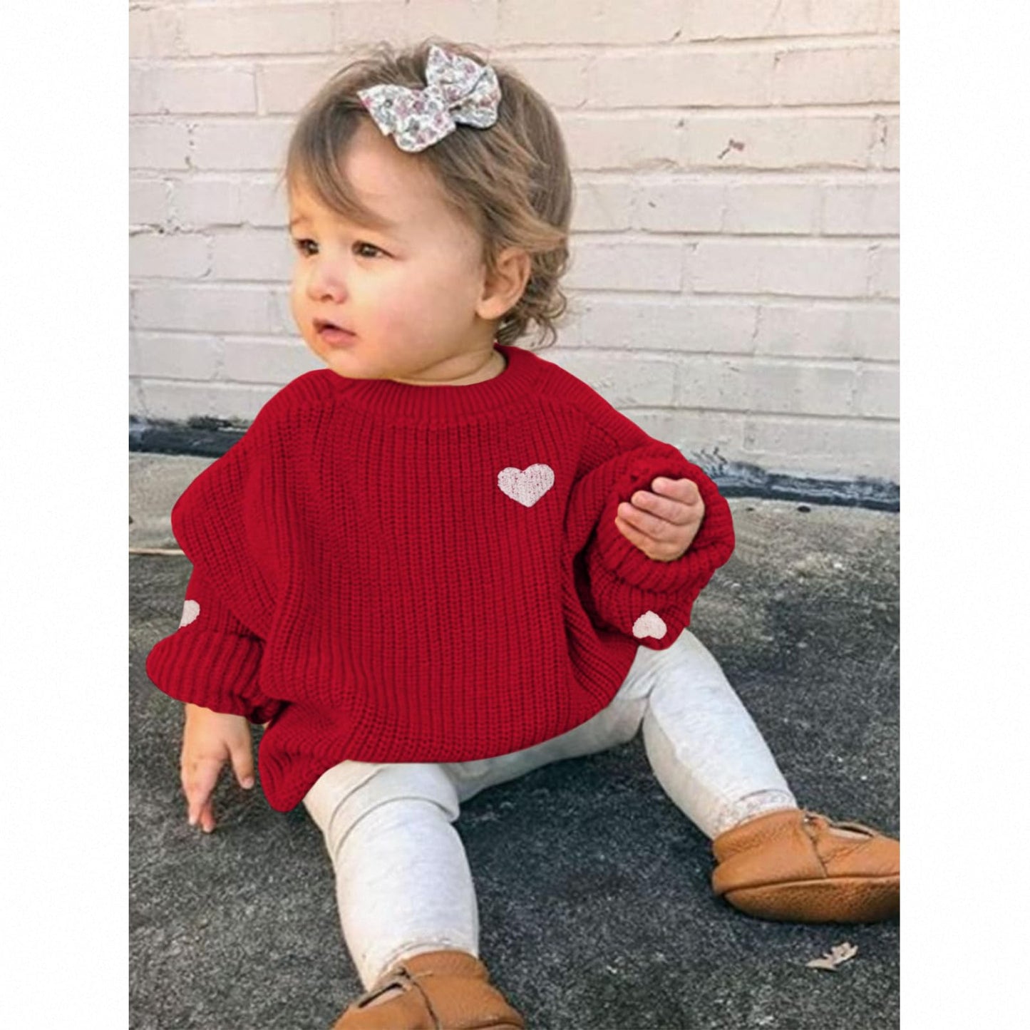 Boutikome Valentines Day Sweater Toddler Baby Girl Boy Heart Shirts Embroidery Knit Tops Spring Clothes Warm Winter Pullover(Red