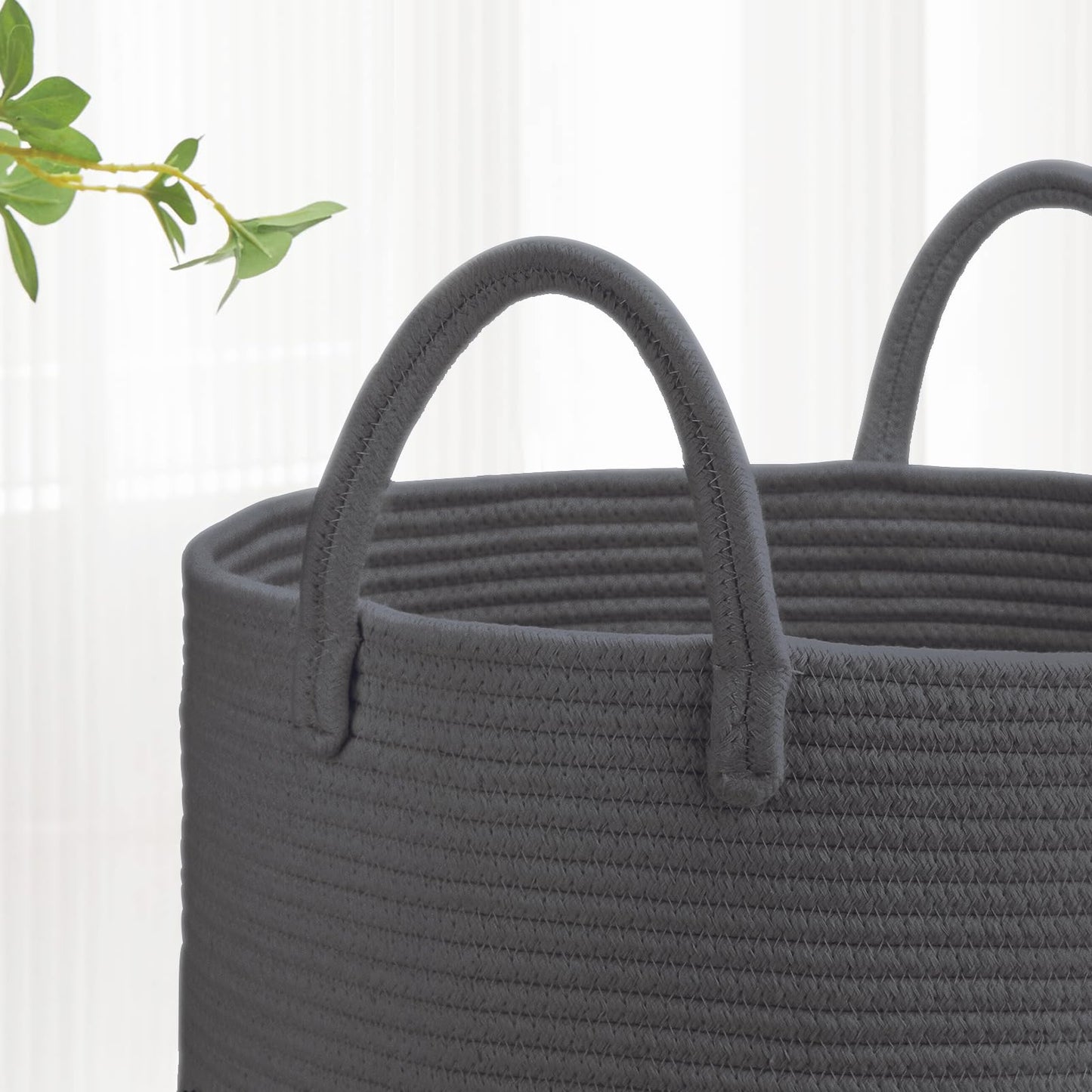 Bosroty Large Cotton Rope Laundry Hamper 65L, Baby Nursery Hamper With Handles, Woven Storage Basket For Living Room Bedroom, Ta
