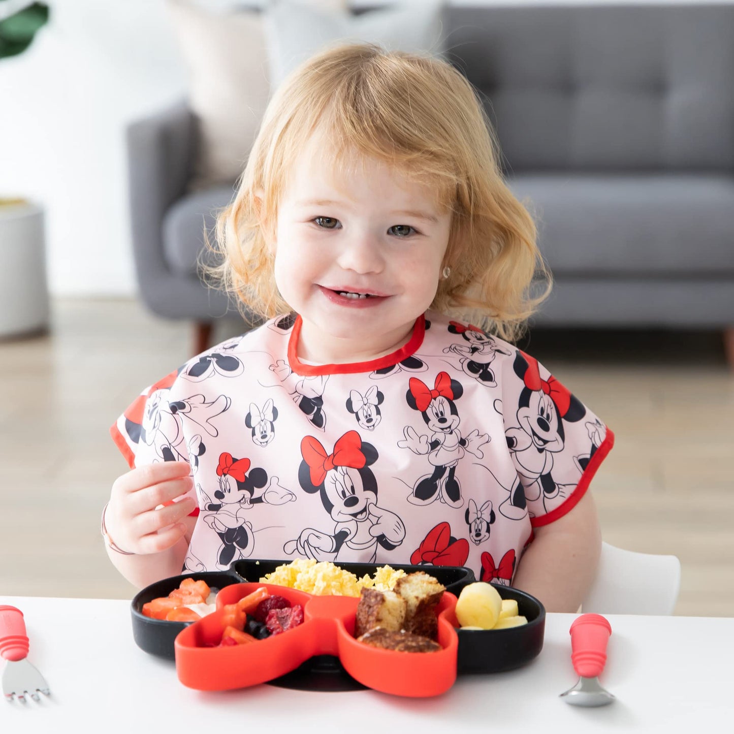 Bumkins Junior Short Sleeve Toddler Bib, Smock For Kids 1-3 Years, Waterproof Fabric, Disney Minnie Mouse Classic