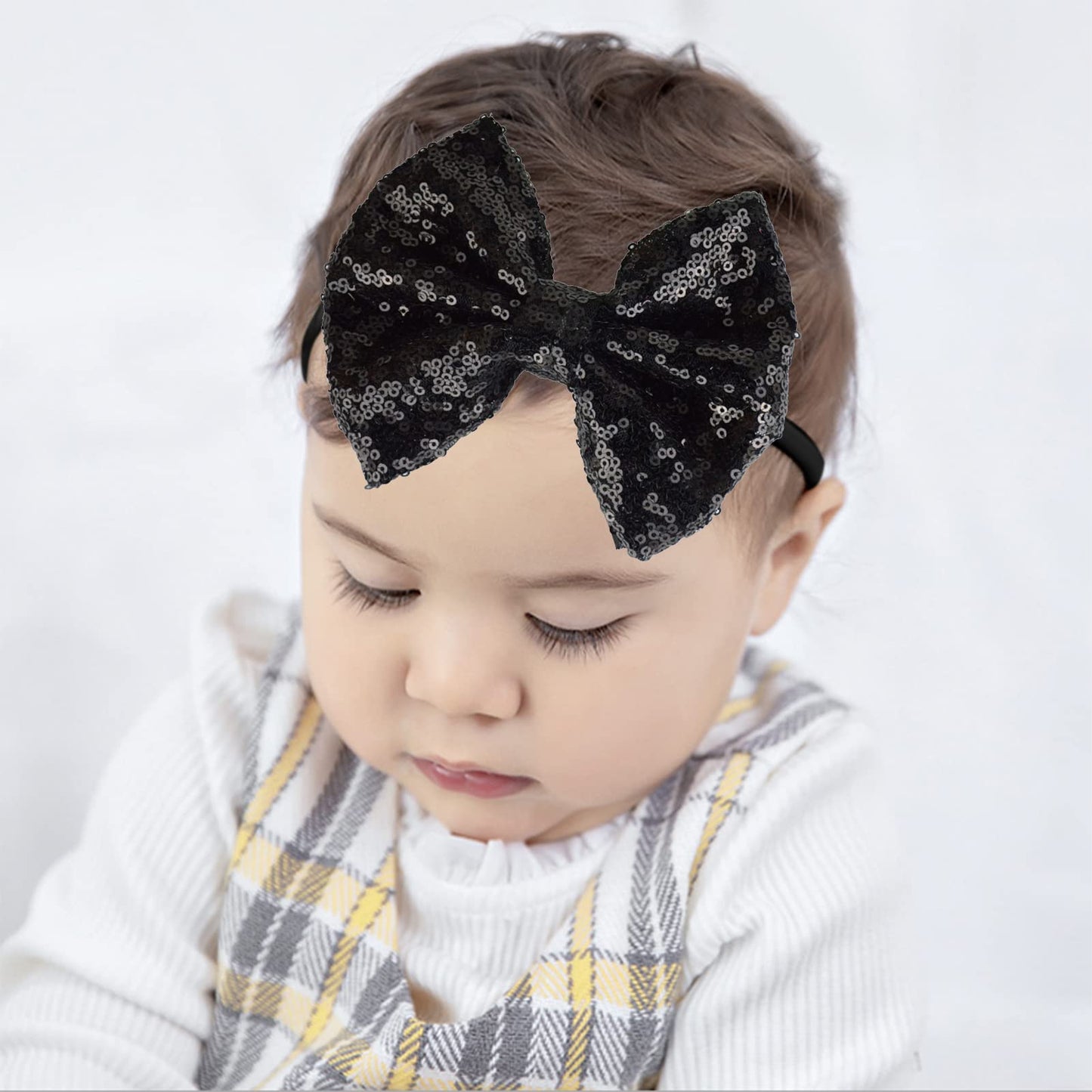 Song Qing Baby Infant Girls Hair Band Sequined Bow Headband Turban Knot Hair Headwear (Black)