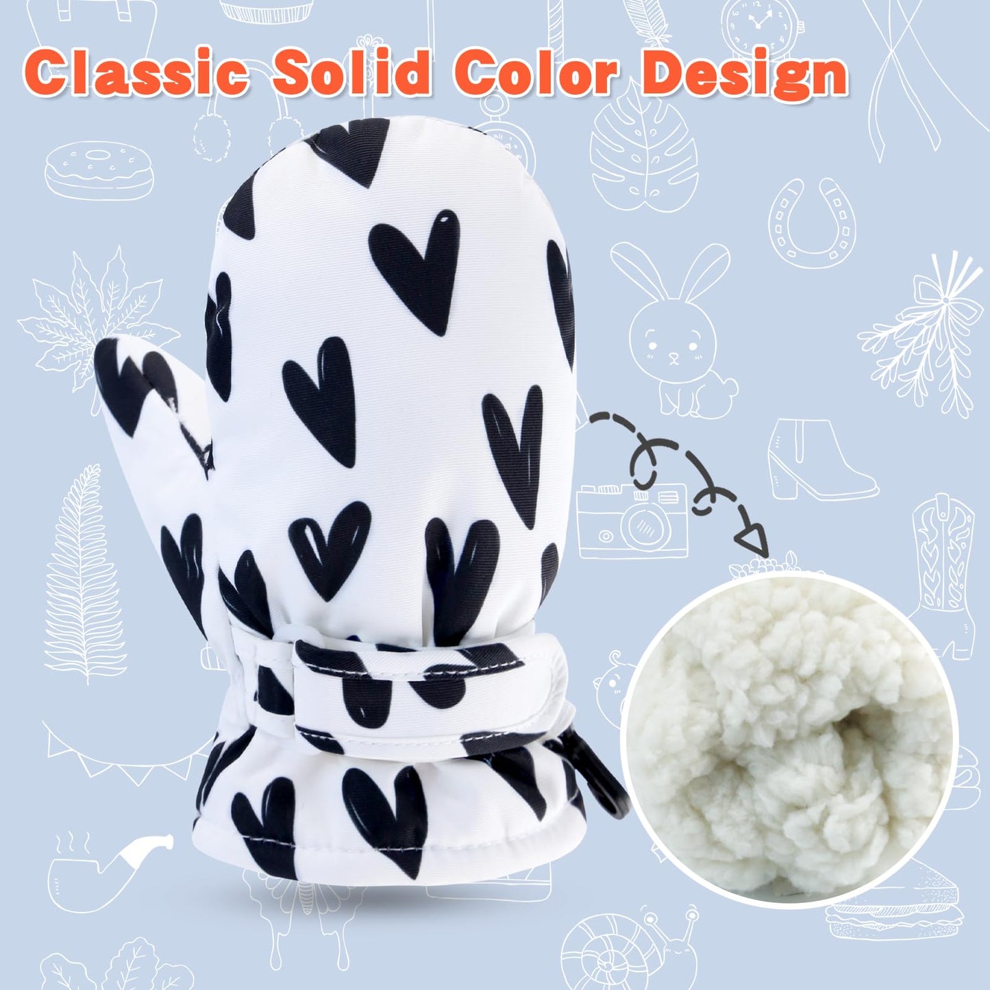 Bavst Toddler Waterproof Mittens Fleece Lined Baby Boys Girls Winter Warm Glove Kids Snow Infant Ski Mitten For 3M-5T (Sweet Hea