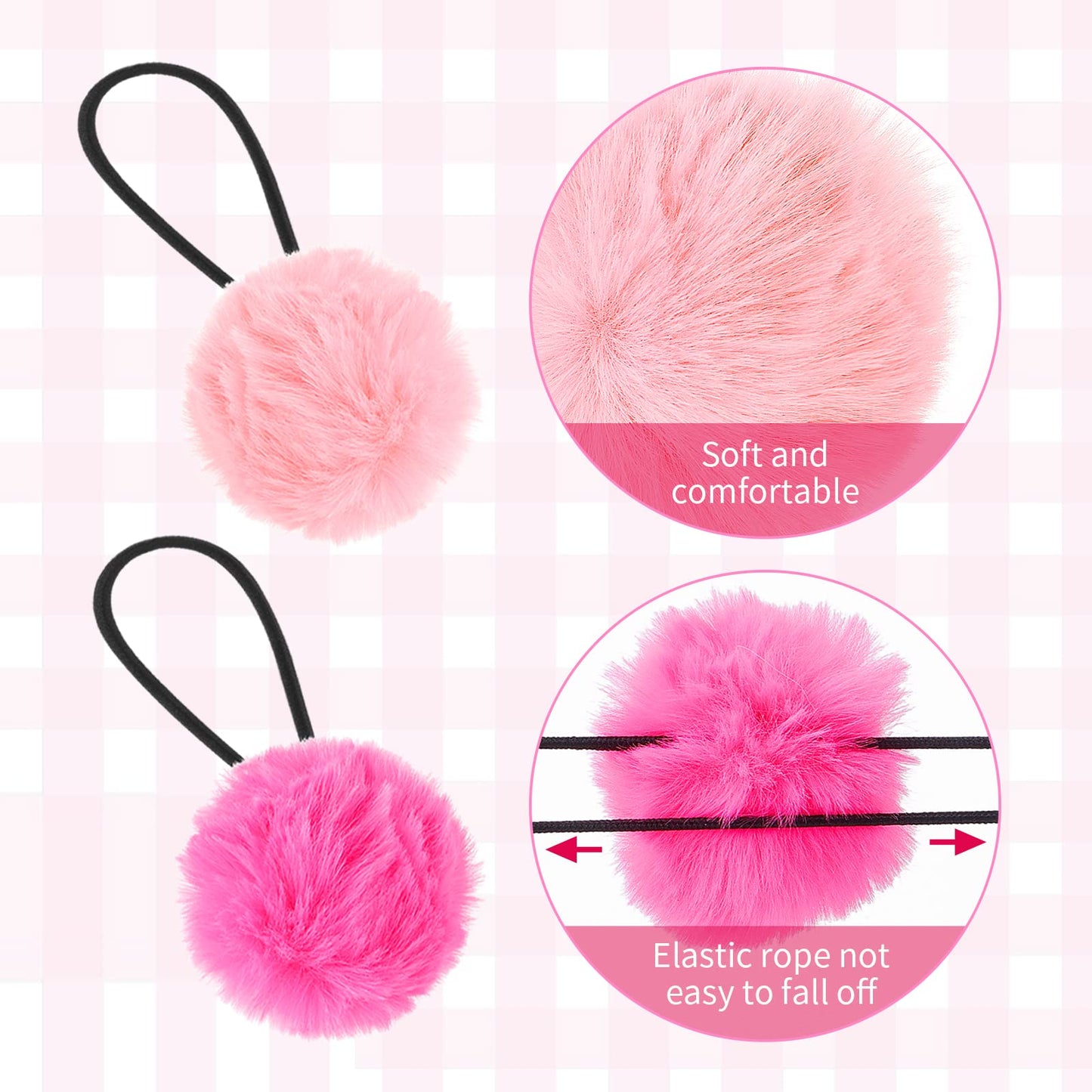 Lusofie 4 Pairs Pom Pom Hair Ties Fluffy Elastic Hair Baby Ties Hair Accessories Bows Stretchy Nylon Hairbands