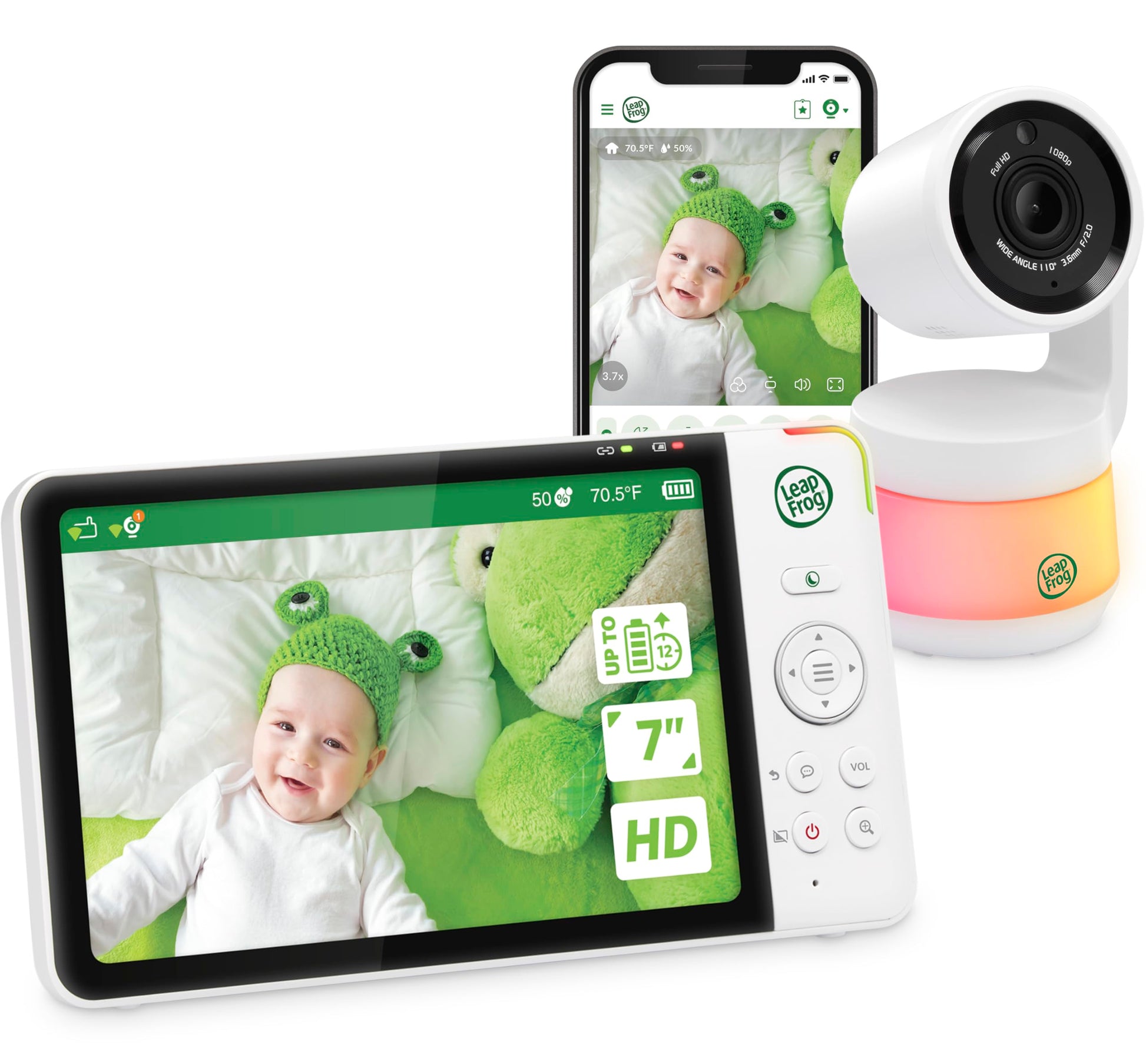 Leapfrog Lf930Hd Baby Monitor, 7    720P Hd Display,Video Baby Monitor With Camera And Audio, 1080P Smart Remote Access,360 Pan