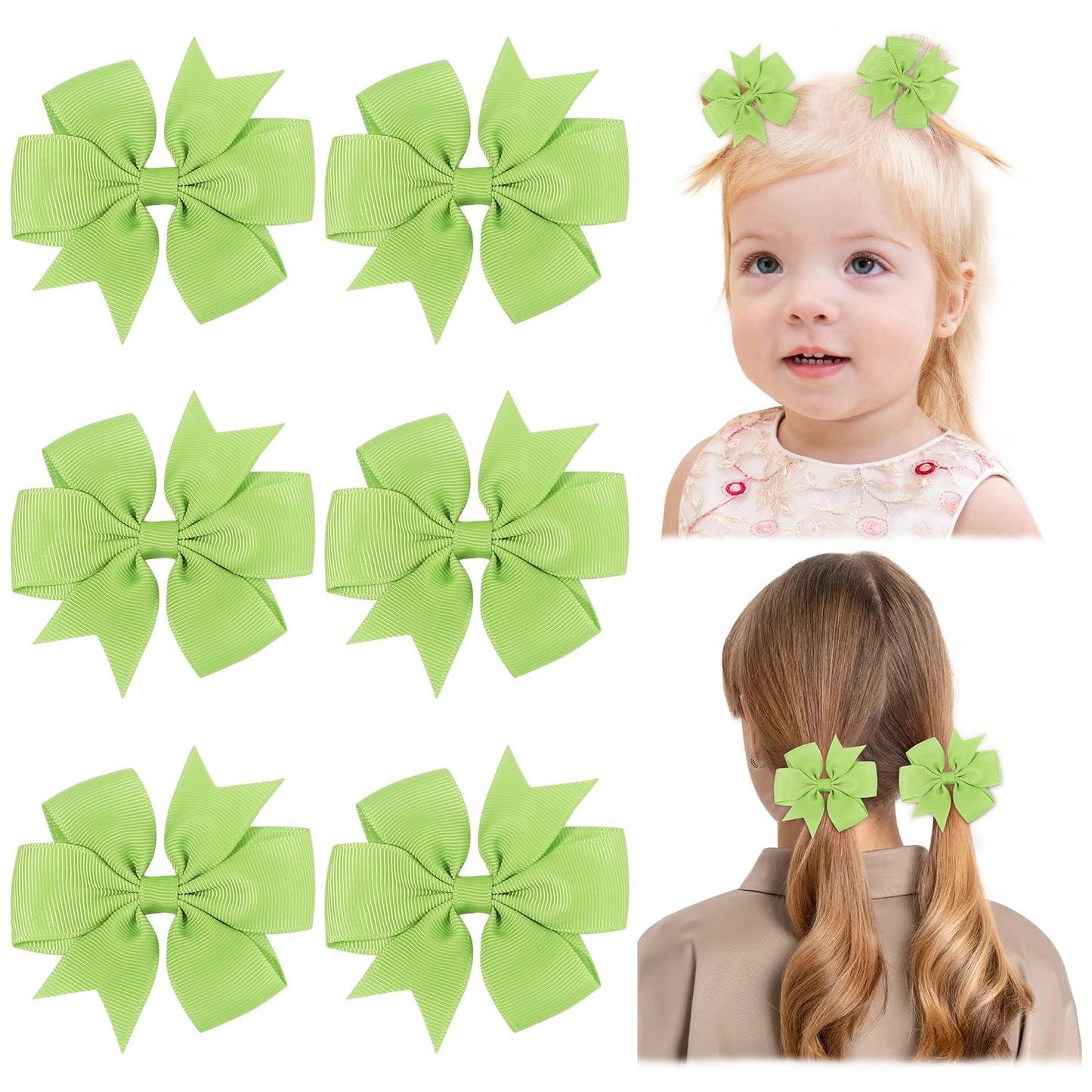 Choicbaby 3 Inches Hair Bows For Girls Green Grosgrain Ribbon Pinwheel Hair Bows Clips Toddler Bows Hair Clips For Birthday Baby