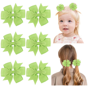 Choicbaby 3 Inches Hair Bows For Girls Green Grosgrain Ribbon Pinwheel Hair Bows Clips Toddler Bows Hair Clips For Birthday Baby