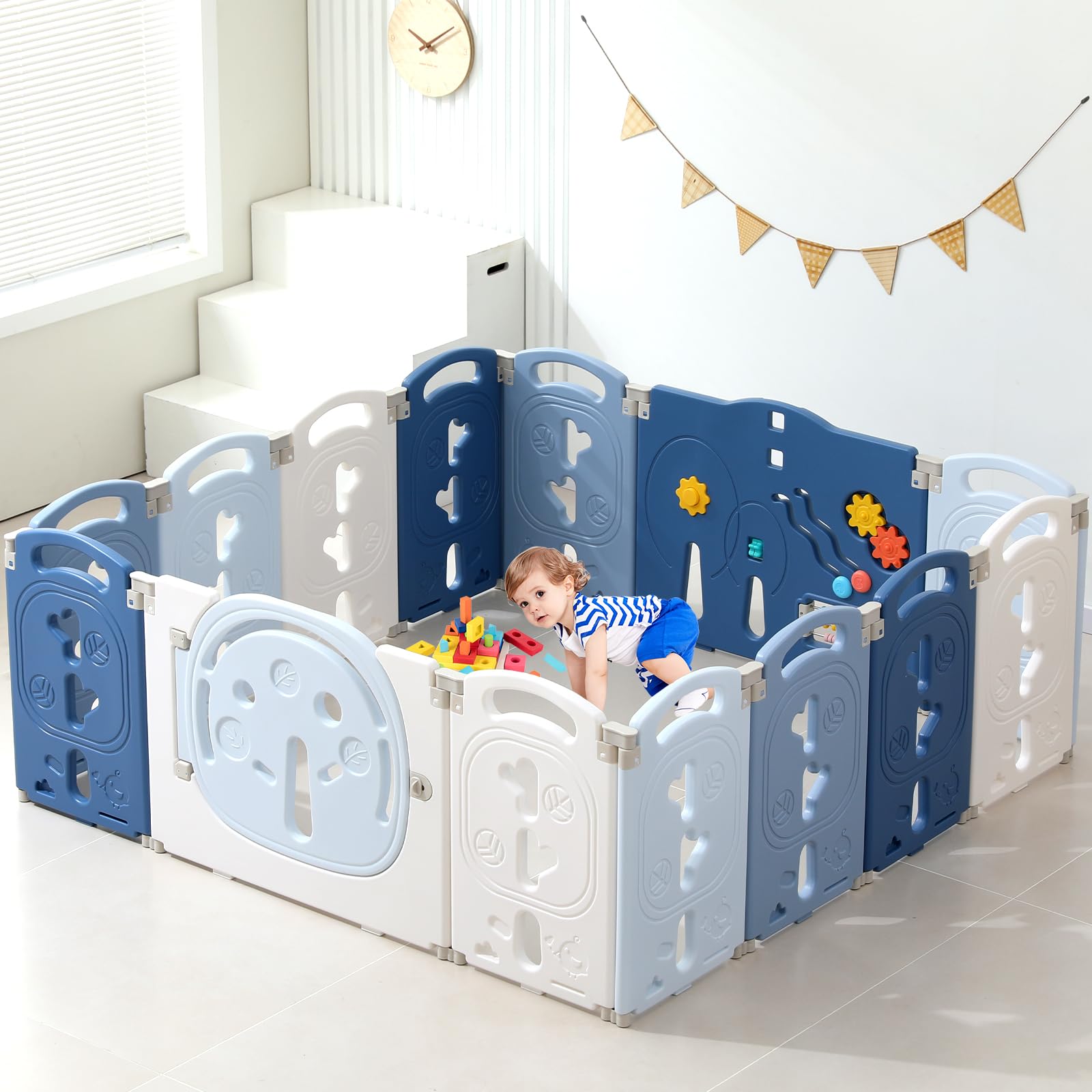 LulliSpace Baby Playpen,Foldable Playpen for Babies and Toddlers,Kids Activity Centre Safety Play Yard,Safety Gates for Indoor&O