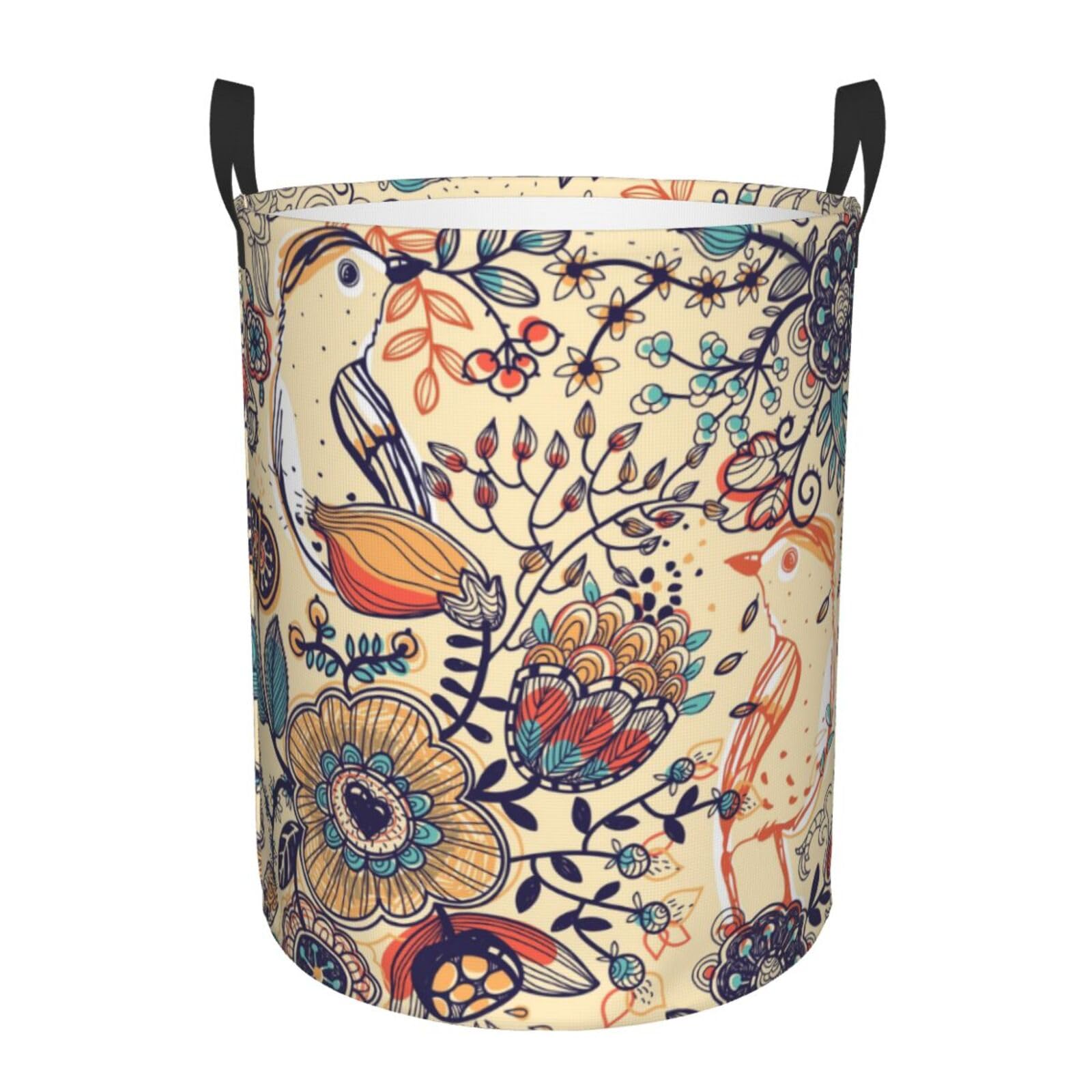 Pevtufa Floral With Birds Foldable Laundry Basket Organizer,Fabric Clothes Toy Storage Basket Nursery Hamper Storage Bin For Hou