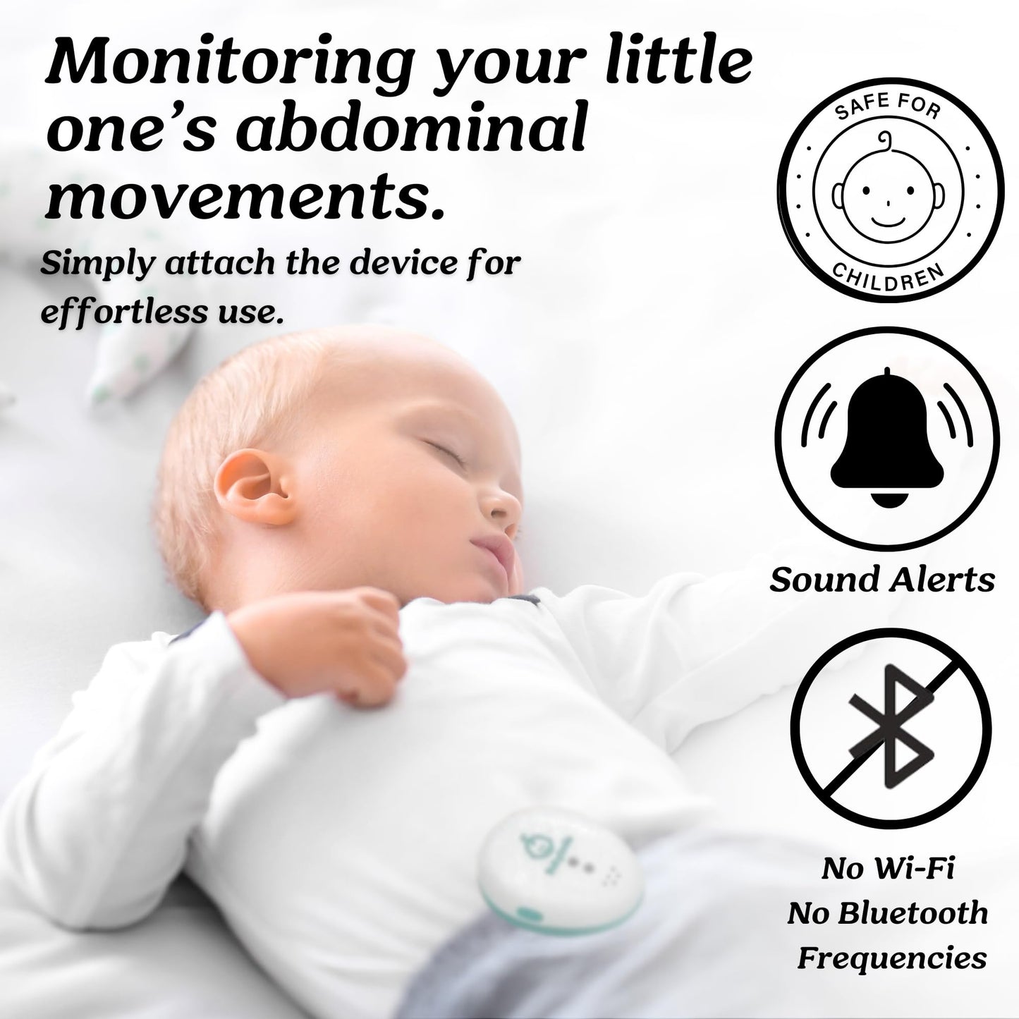 Baby Smile Baby Motion Breathing Monitor | Baby Abdominal Movement Monitor | Audible Alerts For Quick Alerts | Diaper Clip | No