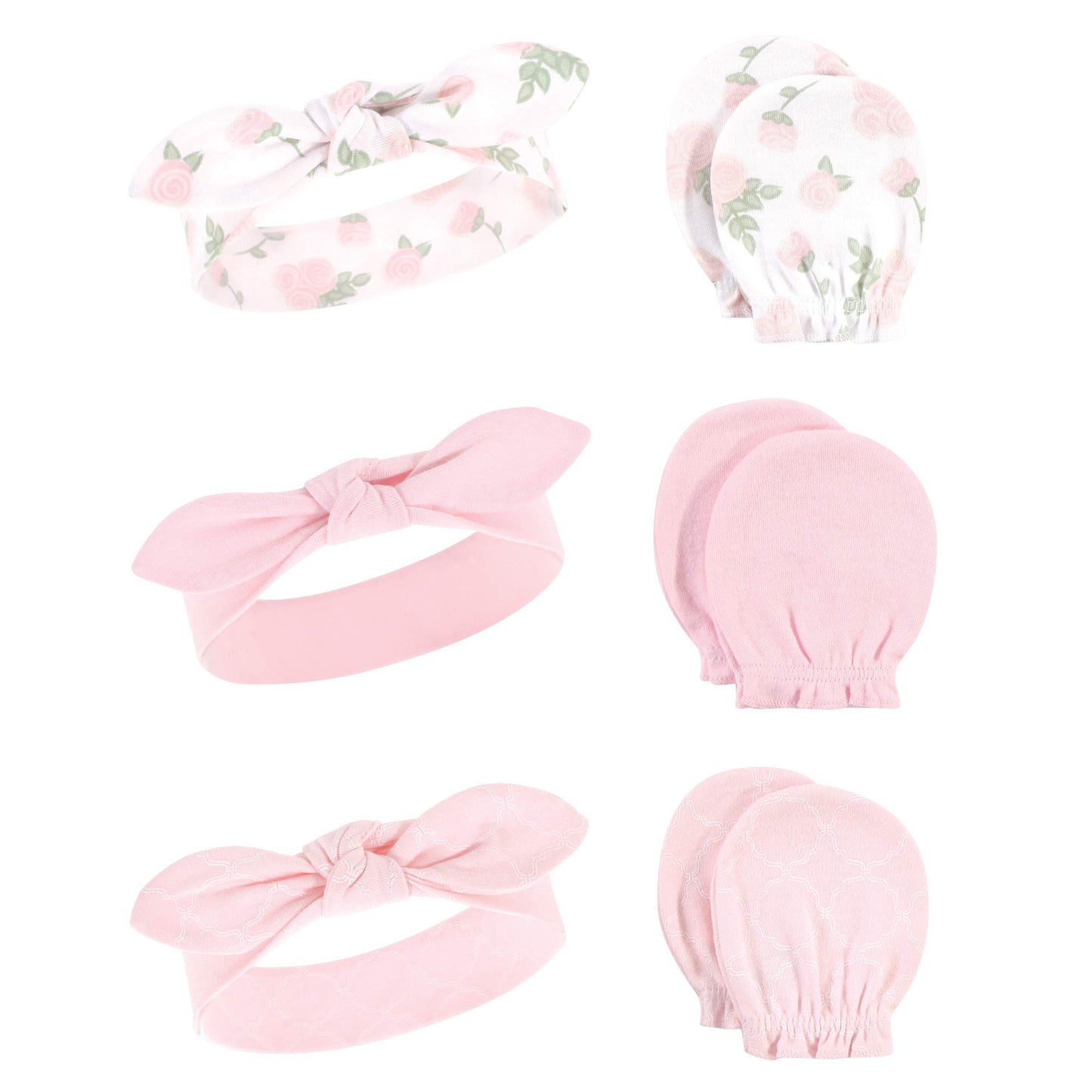 Hudson Baby Unisex Baby Cotton Headband And Scratch Mitten Set, Roses, 0-6 Month