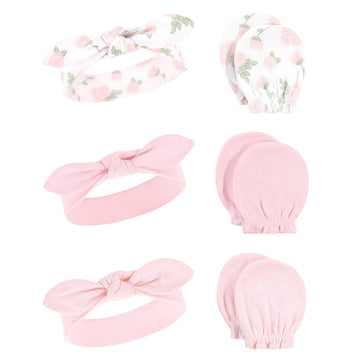Hudson Baby Unisex Baby Cotton Headband And Scratch Mitten Set, Roses, 0-6 Month