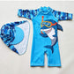 Toddler Baby Boys Swimsuit One Piece Bathing Suit Rash Guard Swimwear Upf 50+ With Hat (Shark, 18-24 Months)