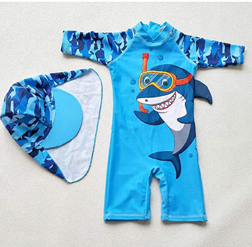 Toddler Baby Boys Swimsuit One Piece Bathing Suit Rash Guard Swimwear Upf 50+ With Hat (Shark, 18-24 Months)