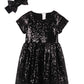 Cilucu Flower Girl Dress Baby Toddlers Sequin Dress Kids Party Dress Bridesmaid Wedding Gown Birthday Dress Black 3T-4T