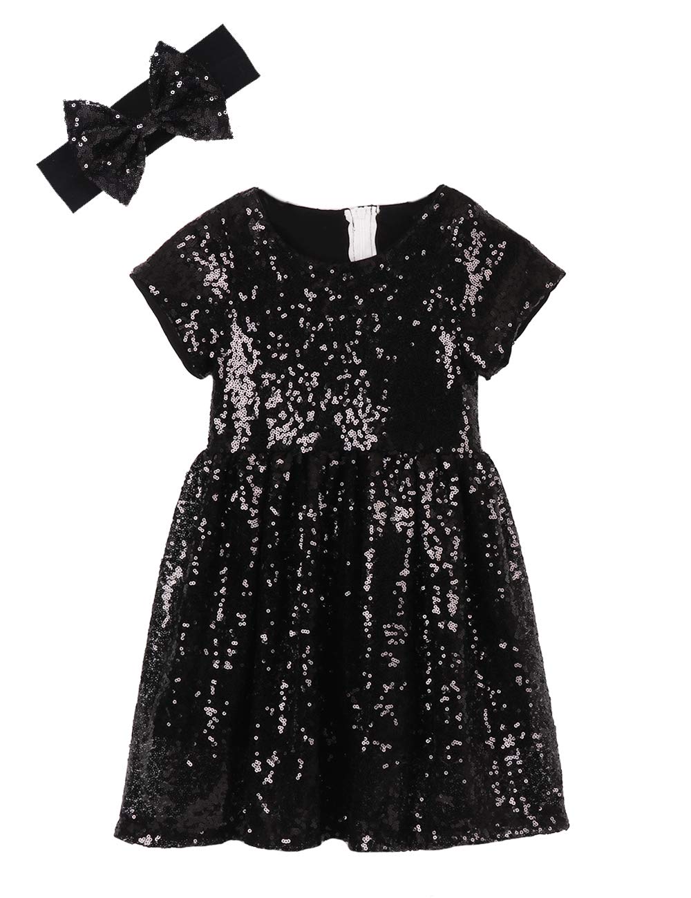 Cilucu Flower Girl Dress Baby Toddlers Sequin Dress Kids Party Dress Bridesmaid Wedding Gown Birthday Dress Black 3T-4T