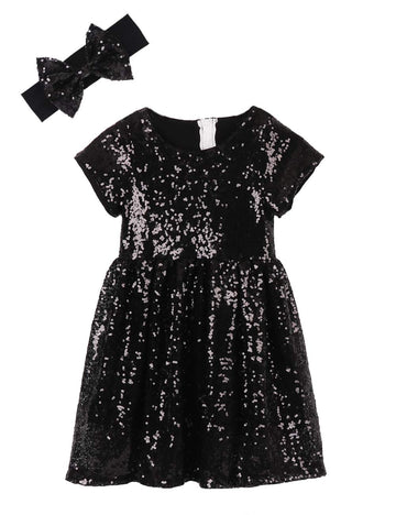 Cilucu Flower Girl Dress Baby Toddlers Sequin Dress Kids Party Dress Bridesmaid Wedding Gown Birthday Dress Black 3T-4T