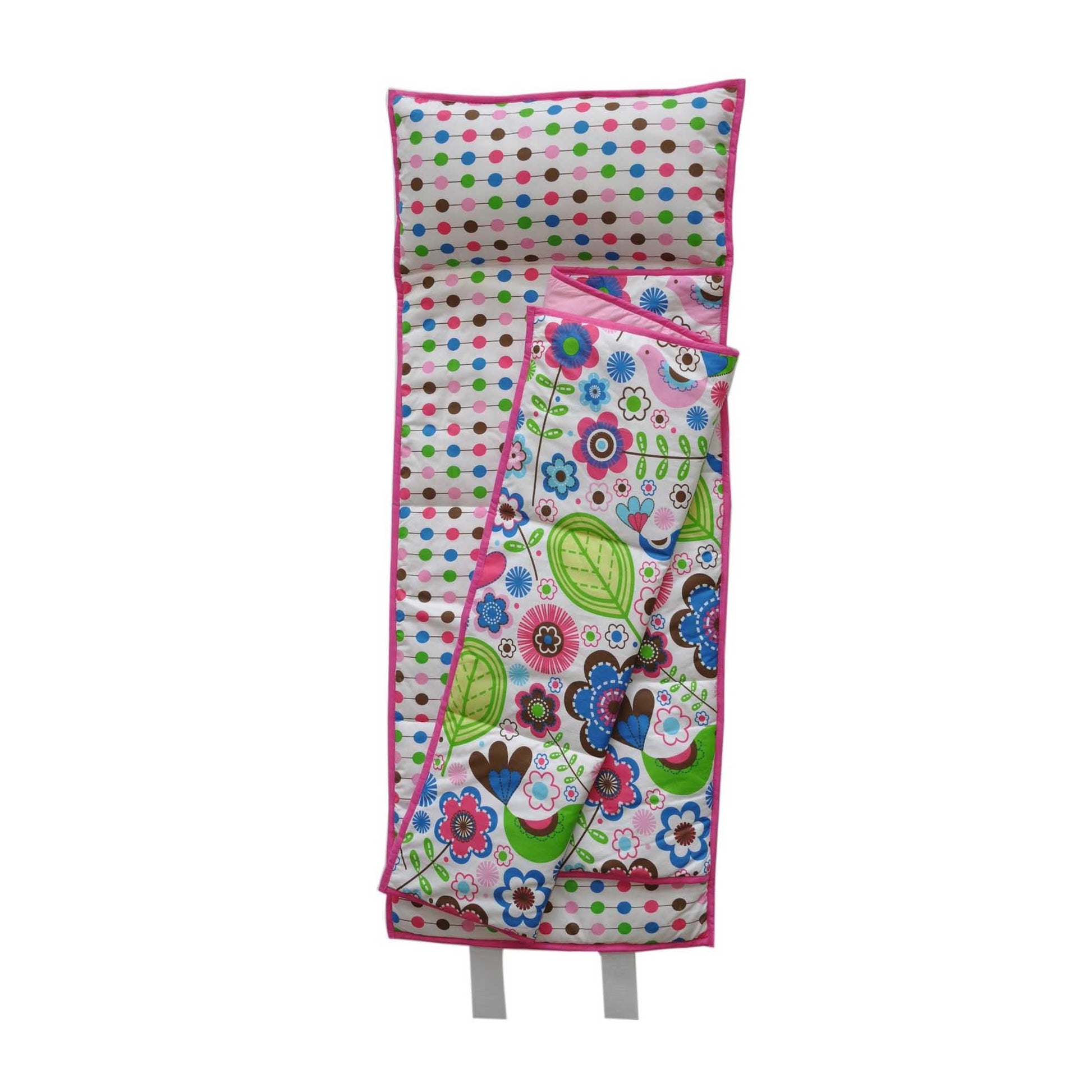 Bacati - 100% Cotton Percale Soft Breathable Fabrics Nap Mat with Pillow for Toddler Girls, Measures 50 x 20 x 1.5 Inches, Ideal