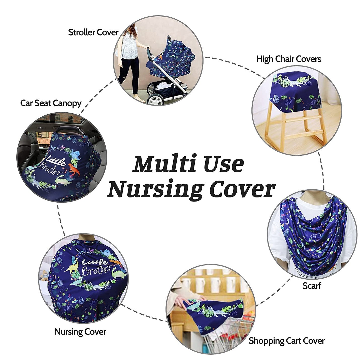 Baby Car Seat Cover For Boys, Little Brother Car Seat Canopy, Multiuse Nursing Covers, Dinosaur Theme Infant Carrier Cover Summe