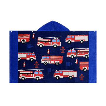 Bangsaur Kids Hooded Beach Towels, 100% Cotton 50X30 Inches Bath Pool Towel Wrap, Toddlers Boys 3-12 Years Coverup Fire Truck