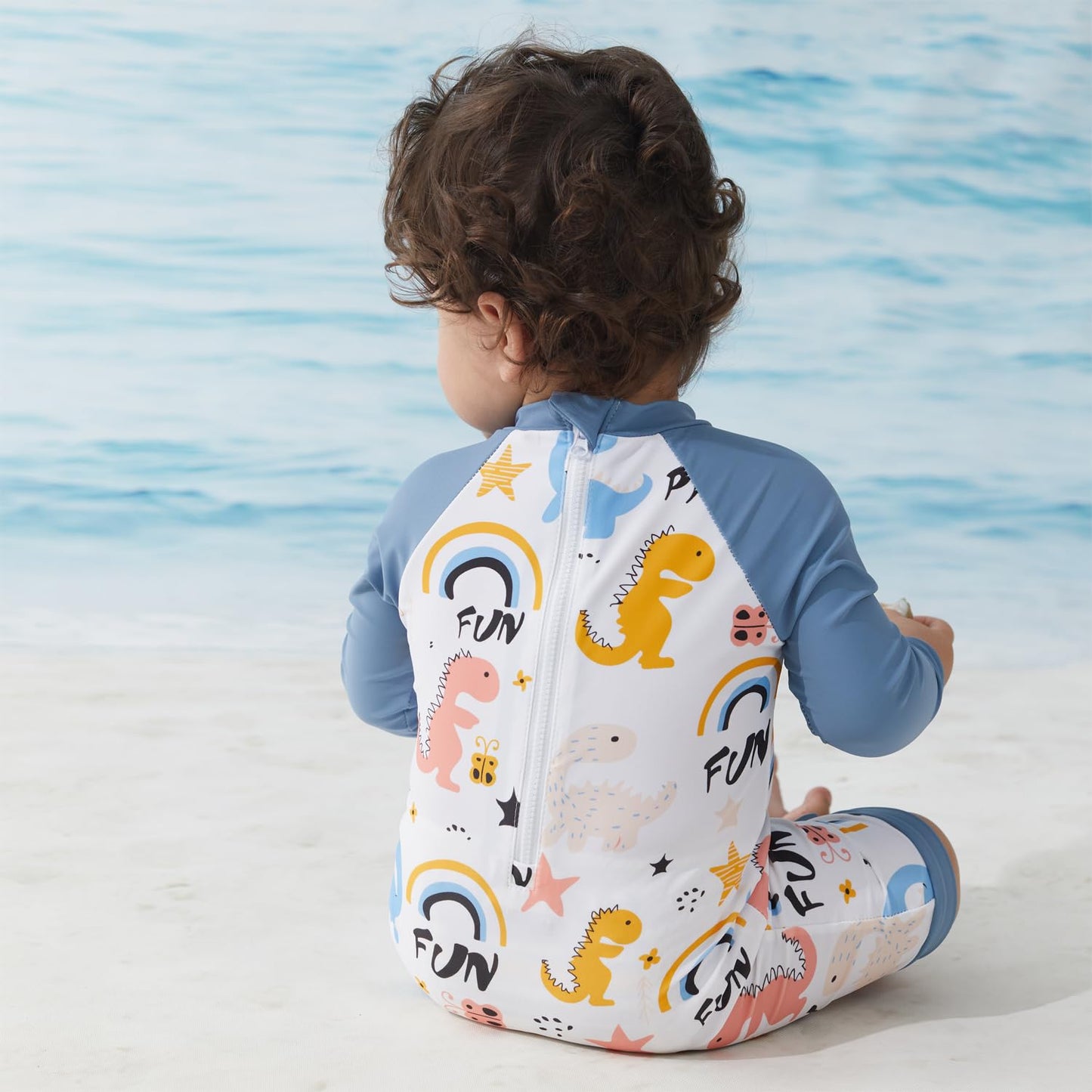 Infant Boy Upf 50+ Sun Protection One Piece Rashguard Swimsuit With Hat , Grey Dinosaur,3-6 Months