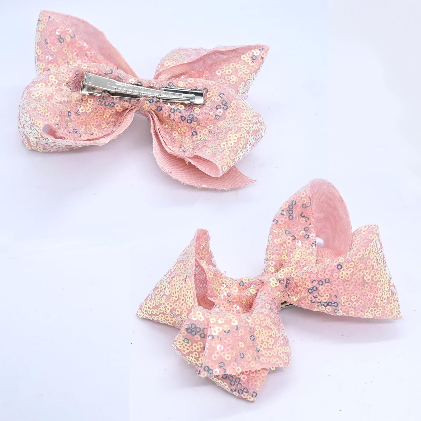 2Pcs Big Hair Bows For Girls 5Inchs Hand-Made Shiny Glitter Ribbon Hair Bows Alligator Clips Sparkle Sequins Hair Accessories Fo