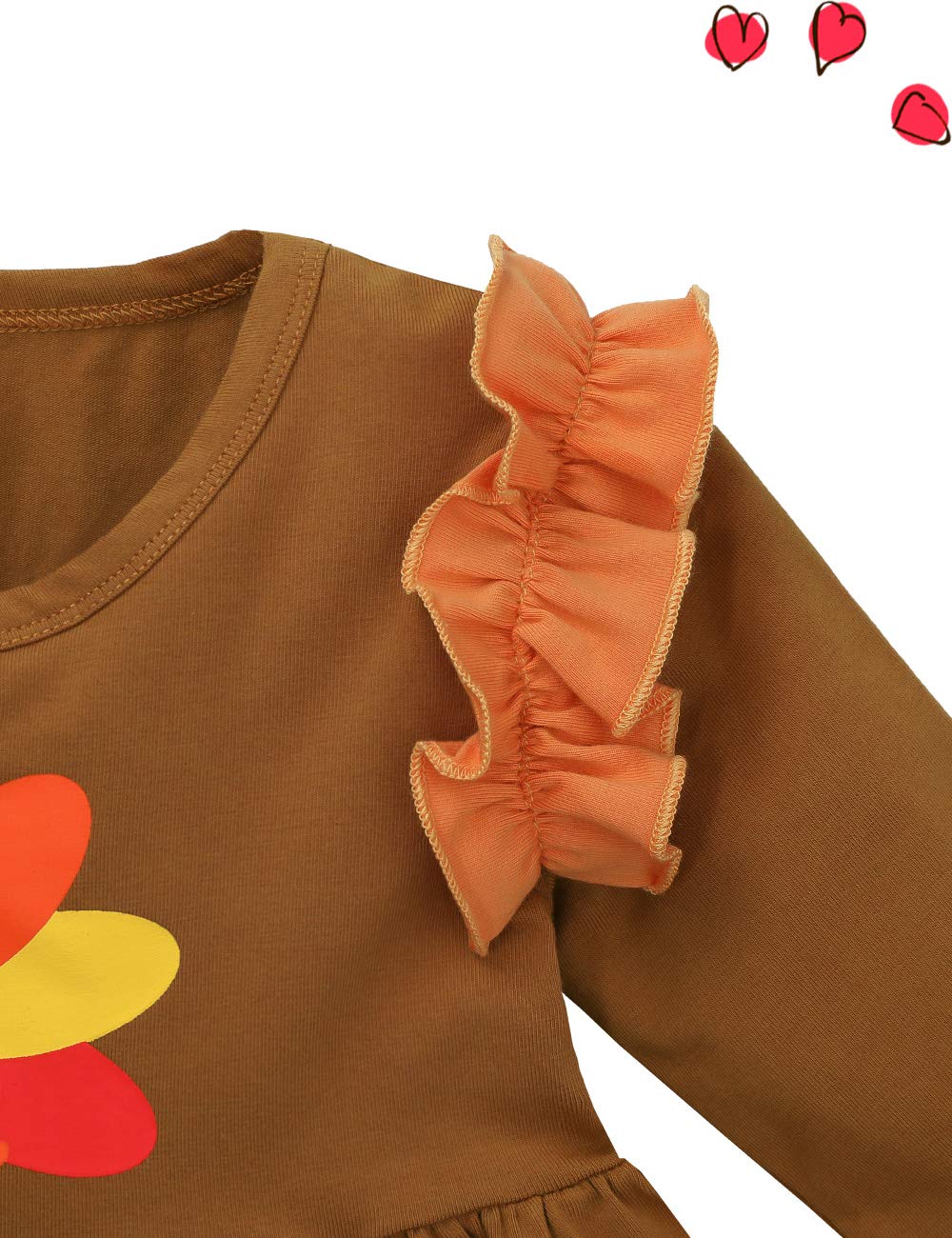 Toddler Thanksgiving Baby Girl Outfit Turkey Tutu Dress + Printing Pants + Headband 3Pc Outfits Set 12-18M Brown