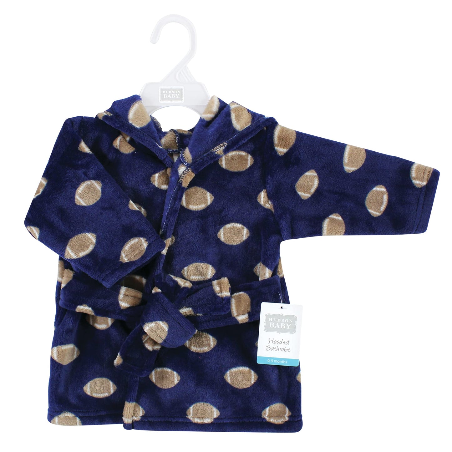 Hudson Baby Unisex Baby Plush Animal Face Bathrobe, Football, 0-9 Months