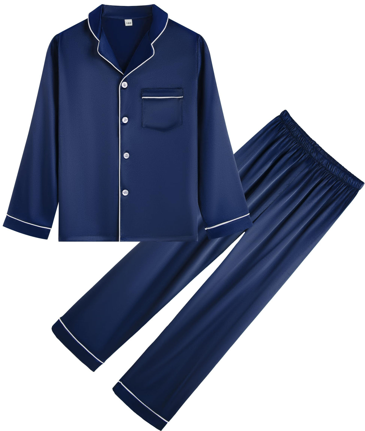 OEIU Kid Silky Satin Pajamas Set for Girls Boys pj Set Sleepwear Buttonup Lounge Sets Nightwear, Navy Blue, 67 Years