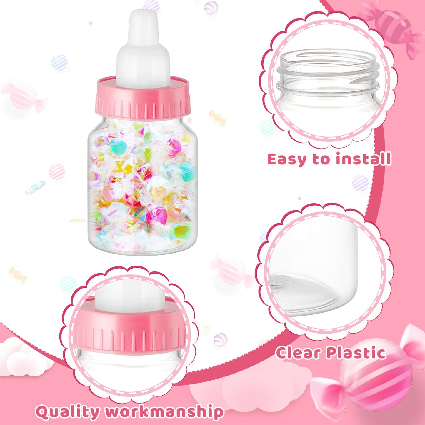 Tessco 72 Pcs 3.5 Inch Baby Bottle Shower Favor Mini Plastic Candy Bottle Clear Plastic Baby Bottles For Baby Shower Mini Baby B