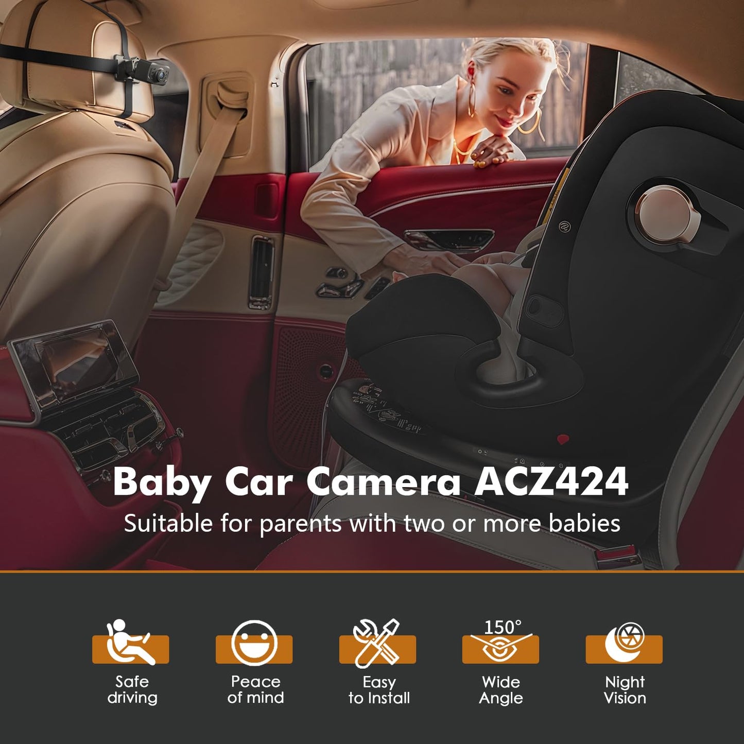 Itomoro Baby Car Camera Hd 1080P Dual-Channel Display Baby Car Monitor With 2 Ir Night Vision Camera, Easily Install 5'' Car Cam