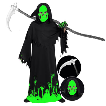 Spooktacular Creations Glow in the Dark Grim Reaper Costume for Boys, Halloween Costumes for Kids, Boys-XL(12-14yr)