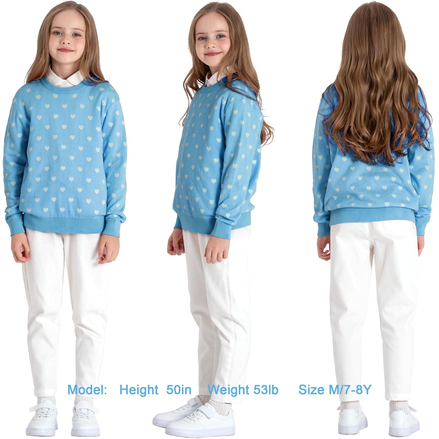 Boboyoyo Girls Sweaters Cotton Kids Heart Sweater Valentine Holiday Pullover Teen Clothes Crew Neck Knit Top Long Sleeve Light B