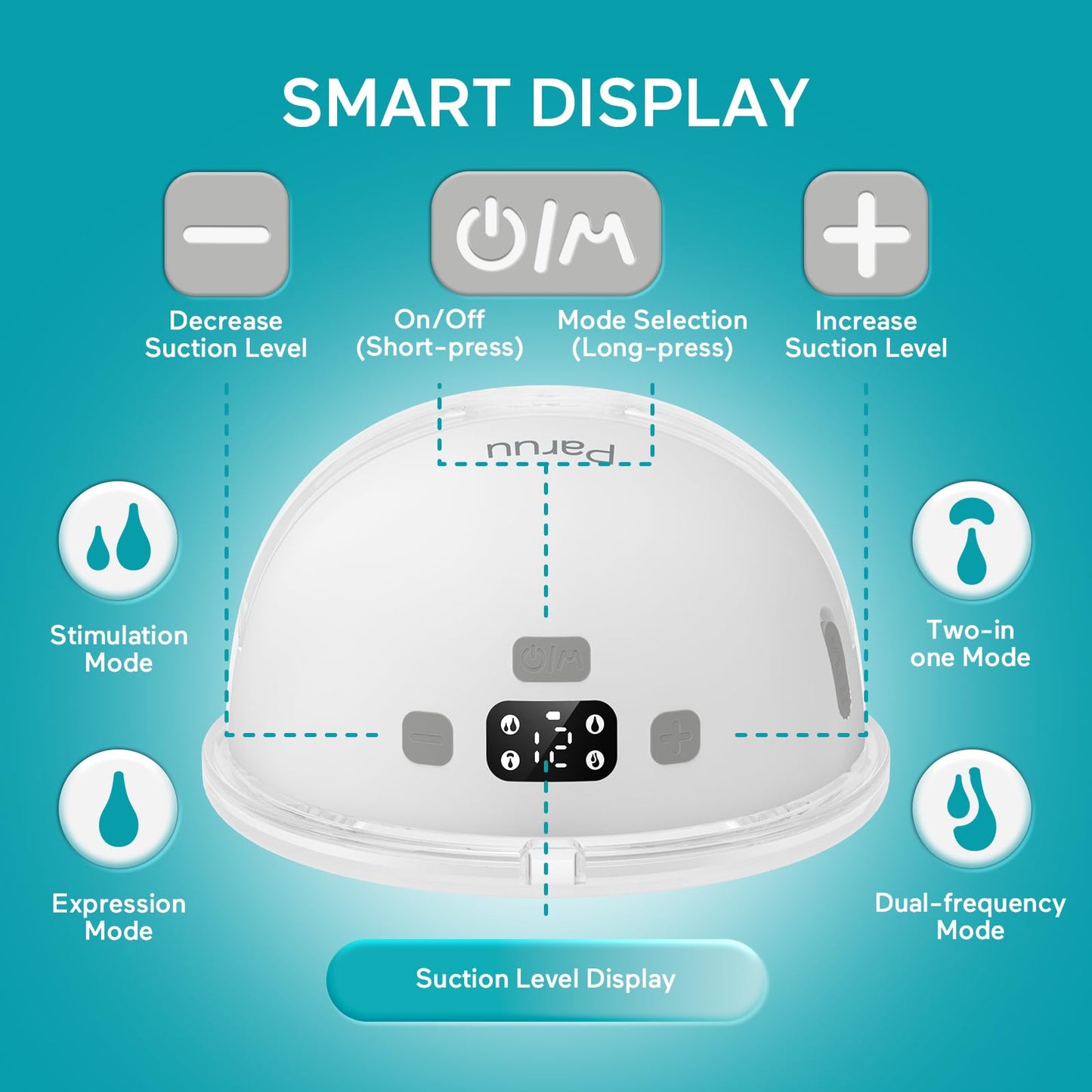 Paruu P16 Hands-Free Electirc Wearable Breast Pump, Strong Suction, Portable Breast Pump, Low Noise, 4 Modes & 12 Levels - 19/21